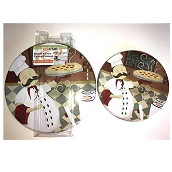 Range Kleen Range Burner Covers Chef Bistro Italian Chef Decor Set of 4 - Picture 2 of 10